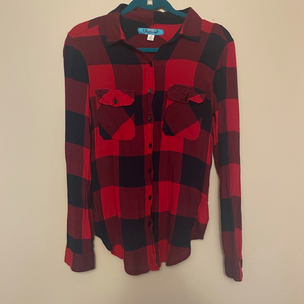 Navy blue and red flannel